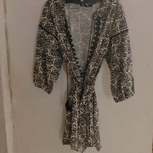 Zara floral print romper with tassels and waist tie size S